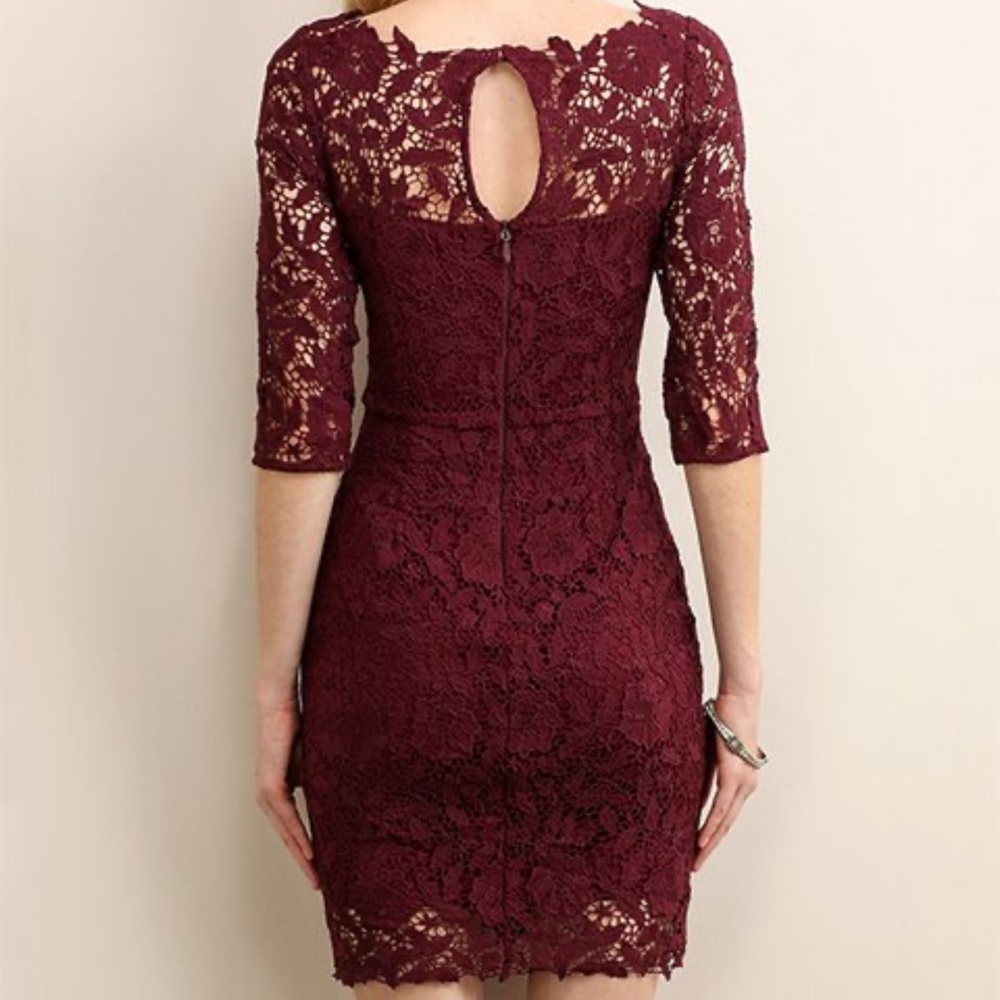 SOIEBLU Sangria Wine Floral-Lace Three-Quarter Sleeve Dress Size Medium - Picture 4 of 16